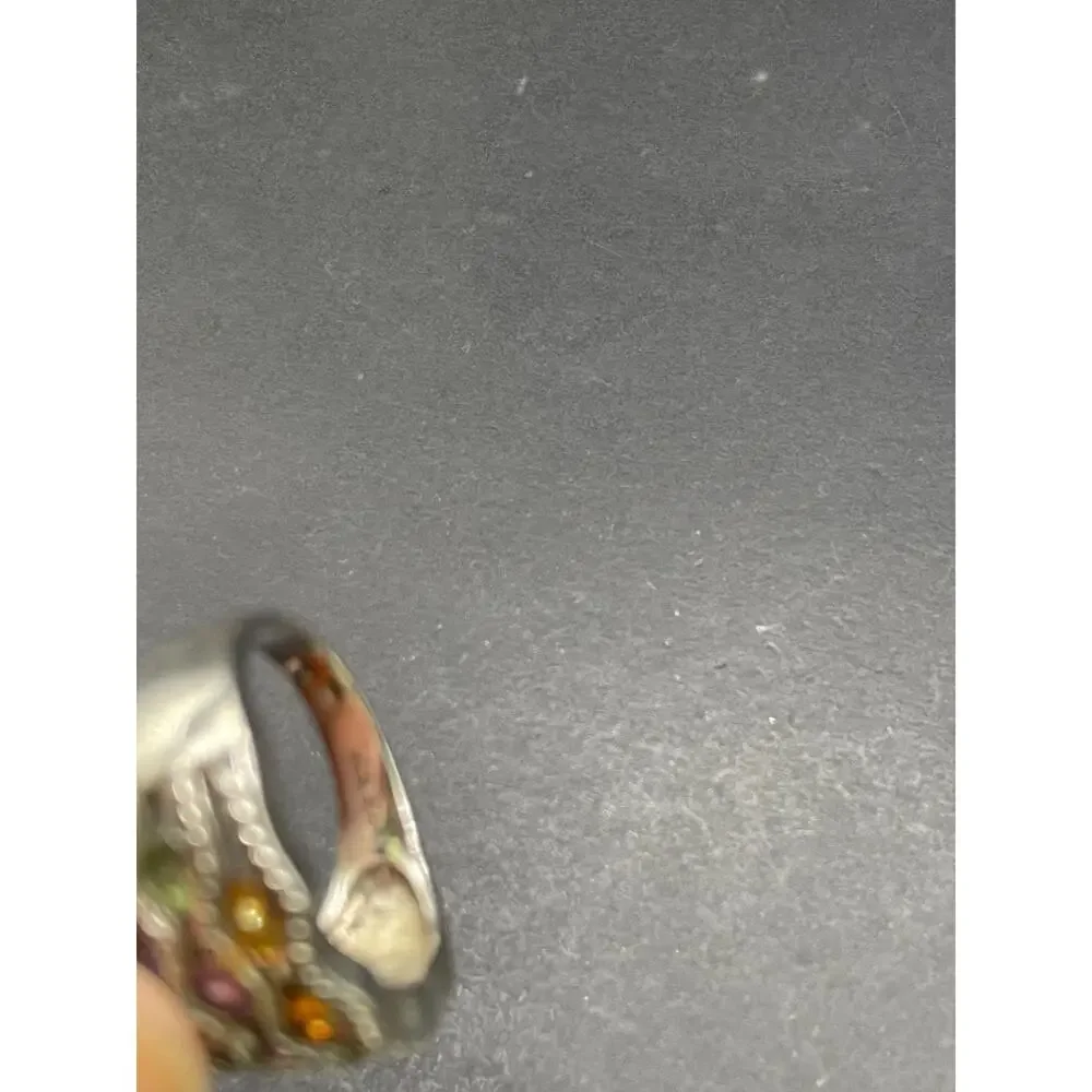 STS Signed 925 Sterling Silver Multi Gemstone Wave Band Ring Size 9